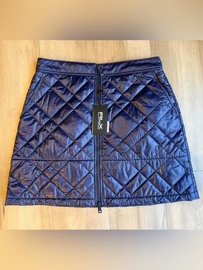 RLX Ralph Lauren Quilted Navy A-Line Skirt with Front Zip